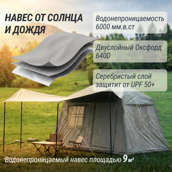 Надувная палатка Unix Camp Vega 3х2 серый (+ навес) от магазина Perfect Trainers