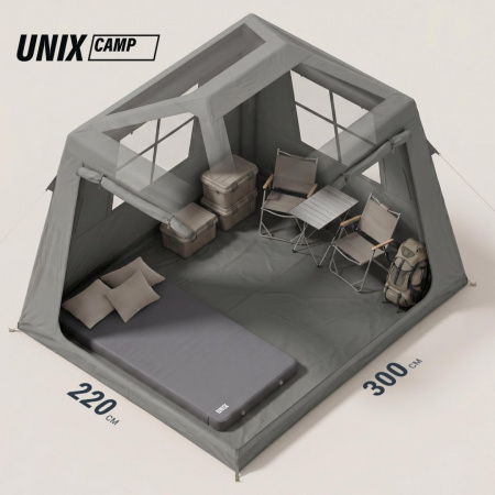 Надувная палатка Unix Camp Vega 3х2 серый (+ навес) от магазина Perfect Trainers