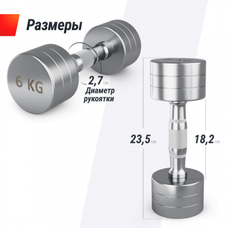 Гантель Unix Fit Pro круглая хромированная 6 кг, 2 шт. от магазина Perfect Trainers