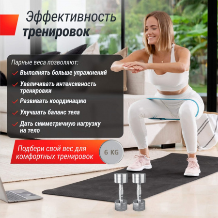 Гантель Unix Fit Pro круглая хромированная 6 кг, 2 шт. от магазина Perfect Trainers