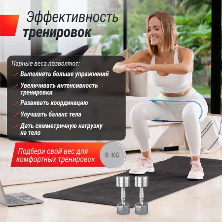 Гантель Unix Fit Pro круглая хромированная 8 кг, 2 шт. от магазина Perfect Trainers
