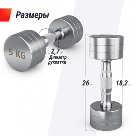 Гантель Unix Fit Pro круглая хромированная 5 кг, 2 шт. от магазина Perfect Trainers