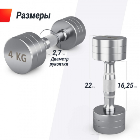 Гантель Unix Fit Pro круглая хромированная 4 кг, 2 шт. от магазина Perfect Trainers