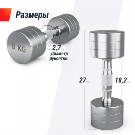 Гантель Unix Fit Pro круглая хромированная 8 кг, 2 шт. от магазина Perfect Trainers