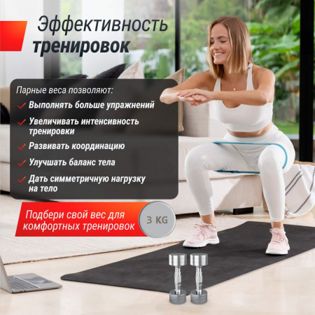 Гантель Unix Fit Pro круглая хромированная 3 кг, 2 шт. от магазина Perfect Trainers