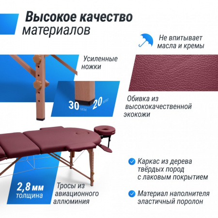Массажный стол Unix Comfort 3 Section Burgundy от магазина Perfect Trainers