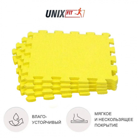 Коврик-пазл Unix Fit влагостойкий для йоги и фитнеса, 30 х 30 х 1 см, желтый, 4 шт. от магазина Perfect Trainers