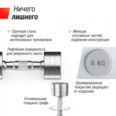 Гантель Unix Fit Pro круглая хромированная 8 кг, 2 шт. от магазина Perfect Trainers