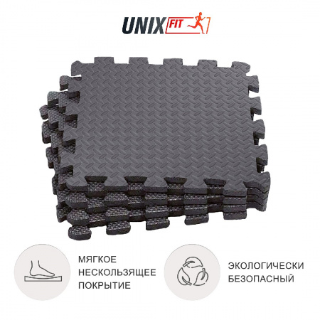 Коврик-пазл Unix Fit влагостойкий для йоги и фитнеса, 30 х 30 х 1 см, серый, 4 шт. от магазина Perfect Trainers