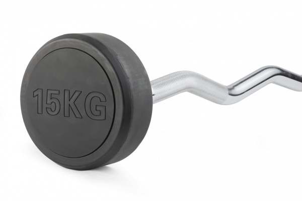 Штанга неразборная обрезиненная 15 кг. Изогнутый гриф. VictoryFit VF-DX5150 от магазина Perfect Trainers