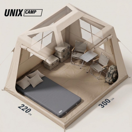 Надувная палатка Unix Camp Vega 3х2 бежевый (+ навес) от магазина Perfect Trainers