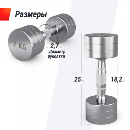 Гантель Unix Fit Pro круглая хромированная 7 кг, 2 шт. от магазина Perfect Trainers