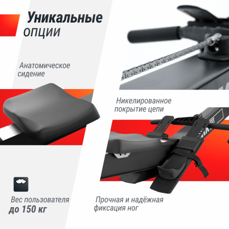 Гребной тренажер Unix Fit  аэродинамическая нагрузка / Air Rower-X черный от магазина Perfect Trainers