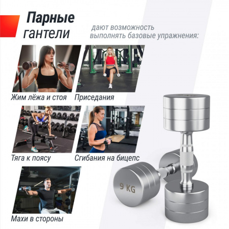 Гантель Unix Fit Pro круглая хромированная 9 кг, 2 шт. от магазина Perfect Trainers