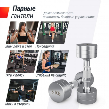 Гантель Unix Fit Pro круглая хромированная 3 кг, 2 шт. от магазина Perfect Trainers