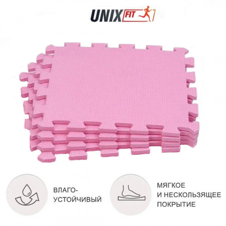 Коврик-пазл Unix Fit влагостойкий для йоги и фитнеса, 30 х 30 х 1 см, розовый, 4 шт. от магазина Perfect Trainers