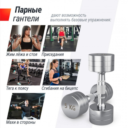 Гантель Unix Fit Pro круглая хромированная 5 кг, 2 шт. от магазина Perfect Trainers