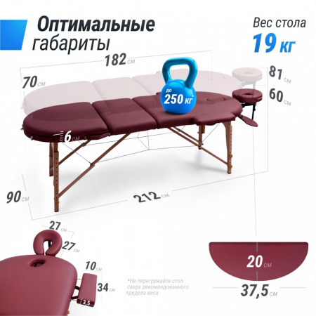 Массажный стол Unix Comfort 3 Section Burgundy от магазина Perfect Trainers