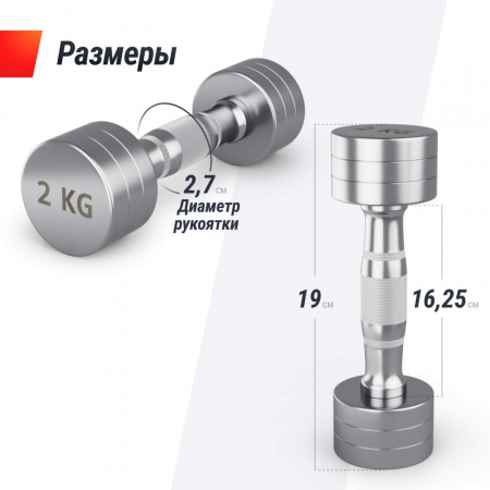 Гантель Unix Fit Pro круглая хромированная 2 кг, 2 шт. от магазина Perfect Trainers