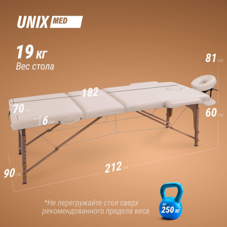 Массажный стол Unix Стандарт / Standard 3 секции бежевый от магазина Perfect Trainers